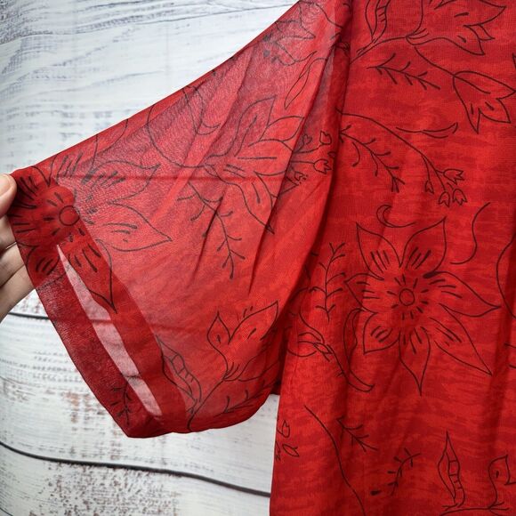 Nouveau Monde Womens Plus Size 2X Lined Red Chiffon Blouse Sheer Shoulder Pads - Picture 7 of 14